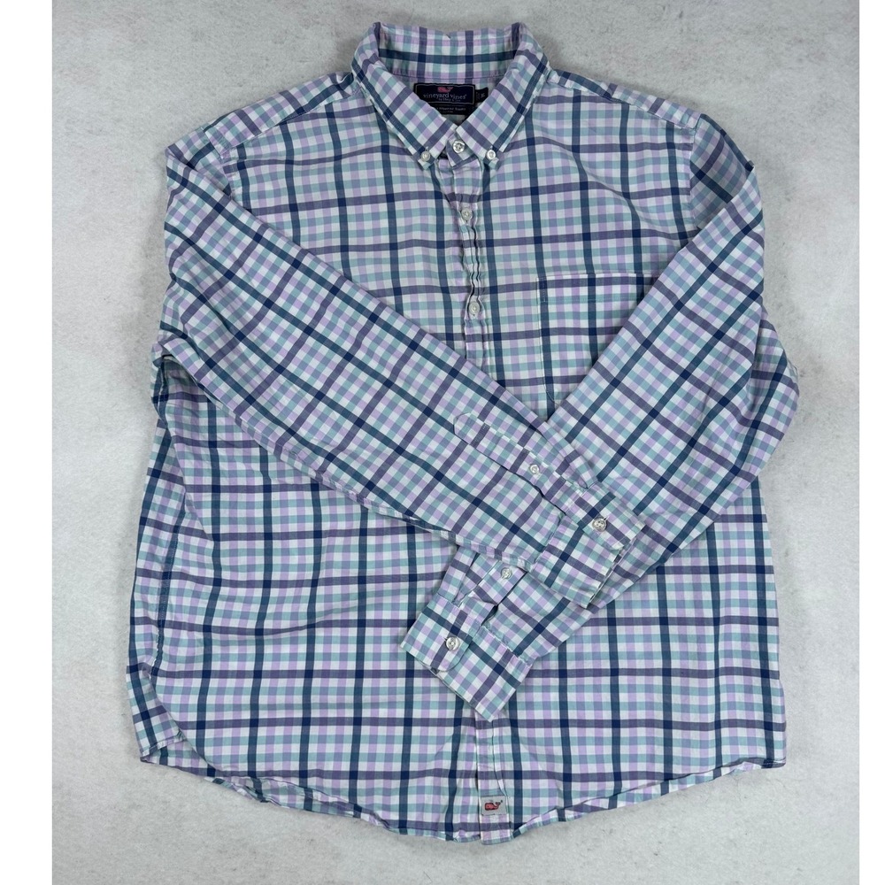 Vineyard Vines Slim Fit Murray Shirt Mens XL Purple Teal Plaid Button Down - Picture 2 of 10